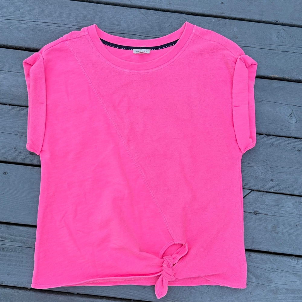 ANTHROPOLOGIE PILCRO Short Sleeve Sweatshirt Tee Florescent Pink Top